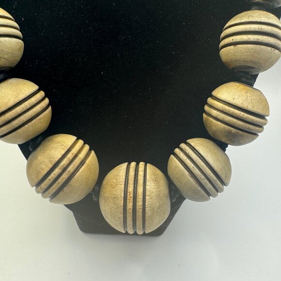 Talbots Vintage Style Wooden Bead Necklace With Brass Accents & Clasp - Picture 2 of 5